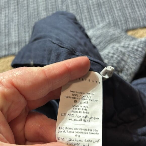 Pottery barn king sham pillow cases (2) blue textured cotton - Picture 3 of 4